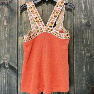 Madewell Embroidered Crop Top XS‎ Sweater Stretchy Boho Orange Boxy Fit Halter